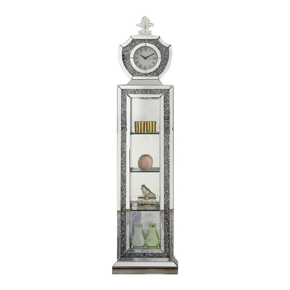 Grandfather Clock with 4 Compartments and Mirror Frame, Silver - BM269092