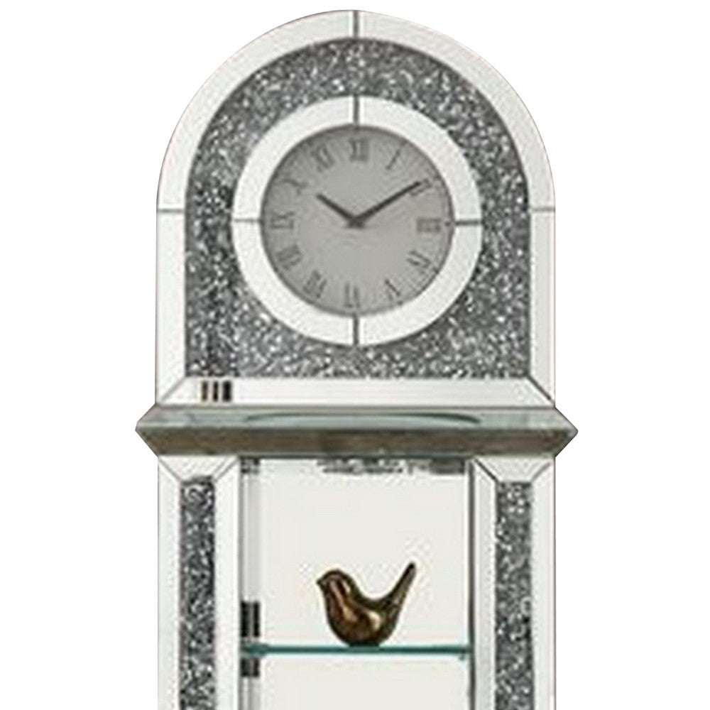 Grandfather Clock with 1 Drawer and Mirror Frame, Silver - BM269094