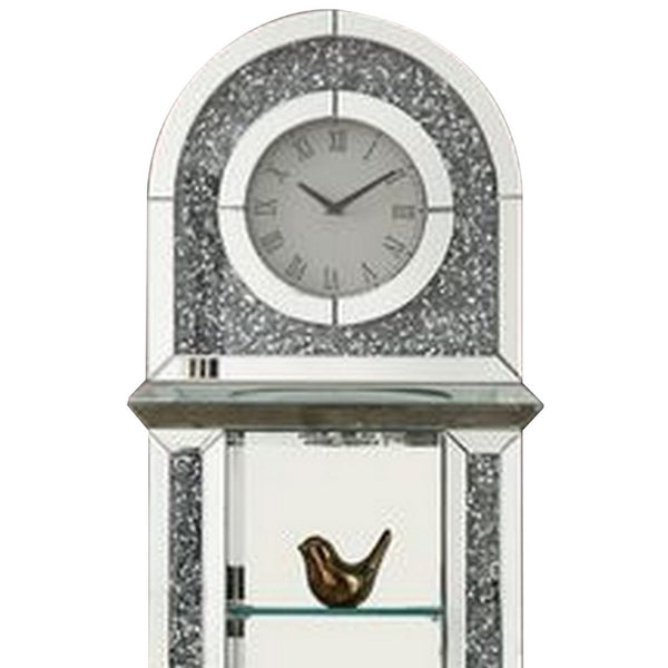 Grandfather Clock with 1 Drawer and Mirror Frame, Silver - BM269094