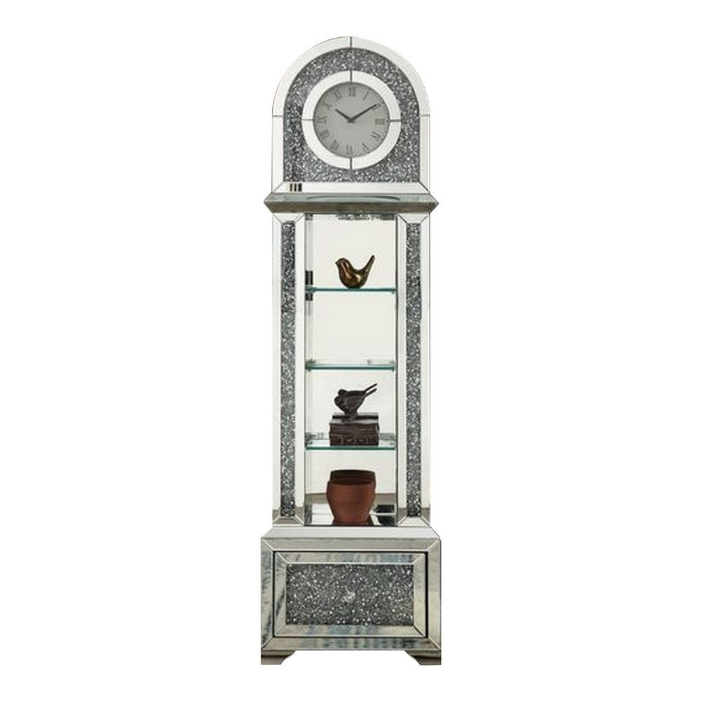 Grandfather Clock with 1 Drawer and Mirror Frame, Silver - BM269094