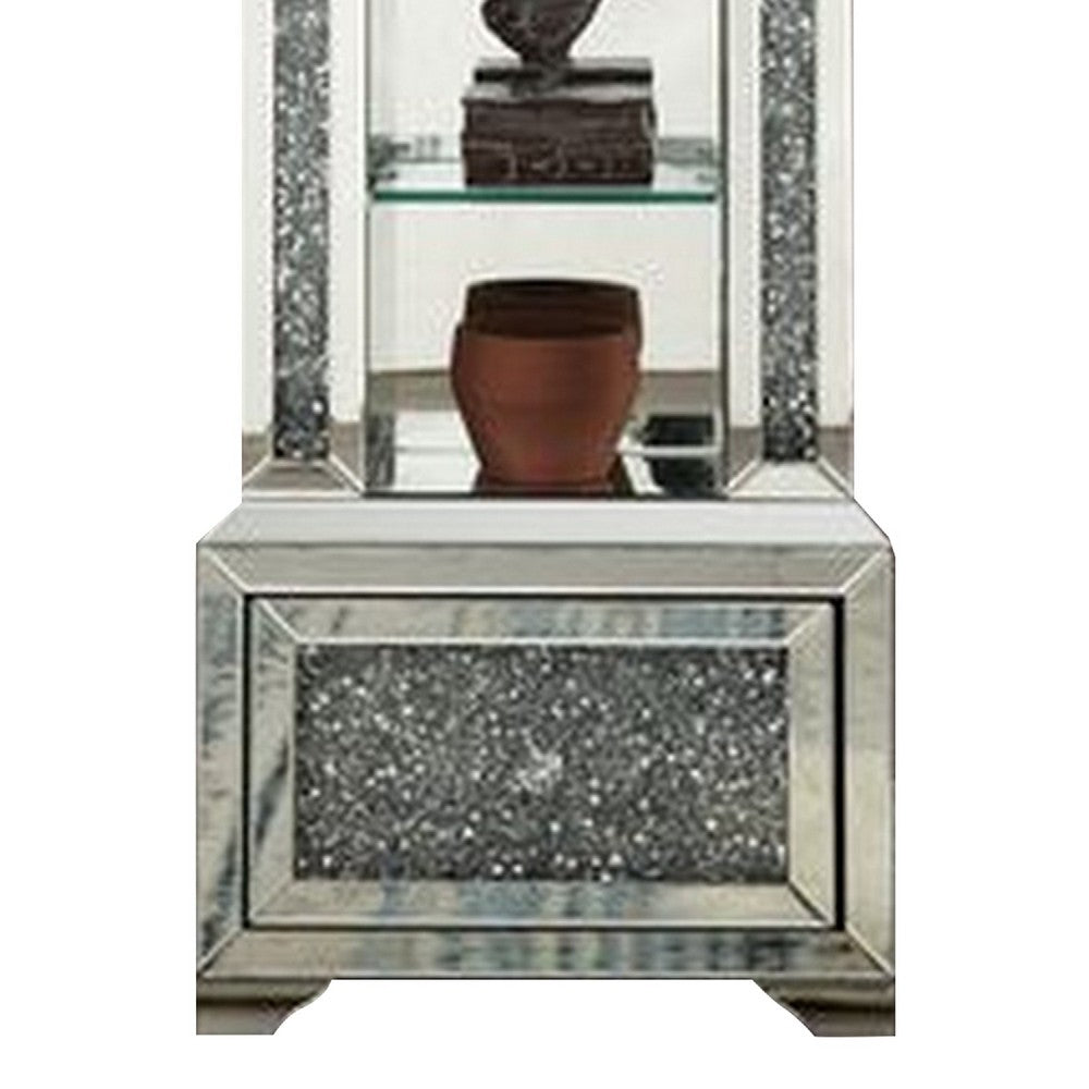 Grandfather Clock with 1 Drawer and Mirror Frame, Silver - BM269094