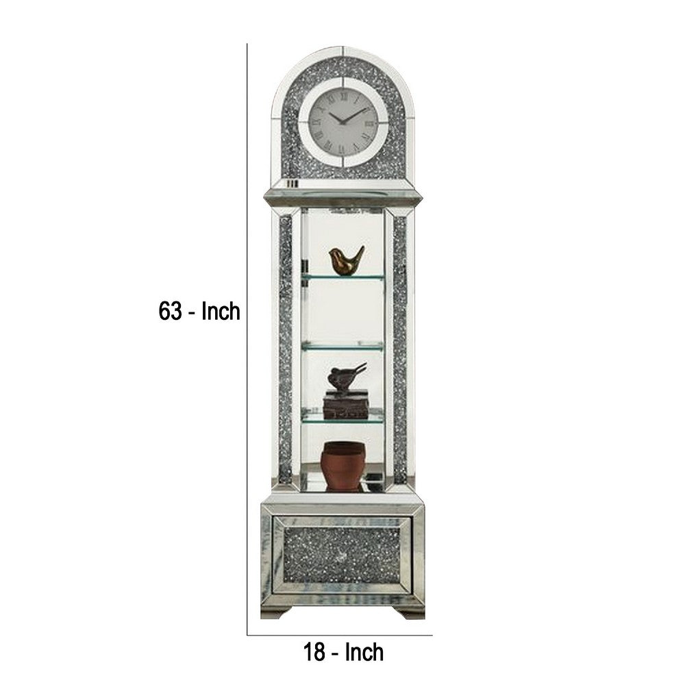 Grandfather Clock with 1 Drawer and Mirror Frame, Silver - BM269094