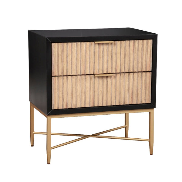 Nightstand with 2 Corrugated Drawers and Metal Base, Black - BM269164