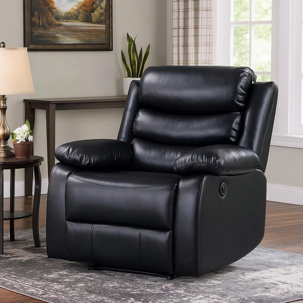 Power Recliner with Pocket Coil Seating and Pillow Top Arms, Black - BM269194