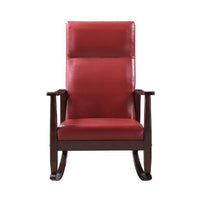 Rocking Chair with Leatherette Seating and Wooden Frame, Red - BM269200