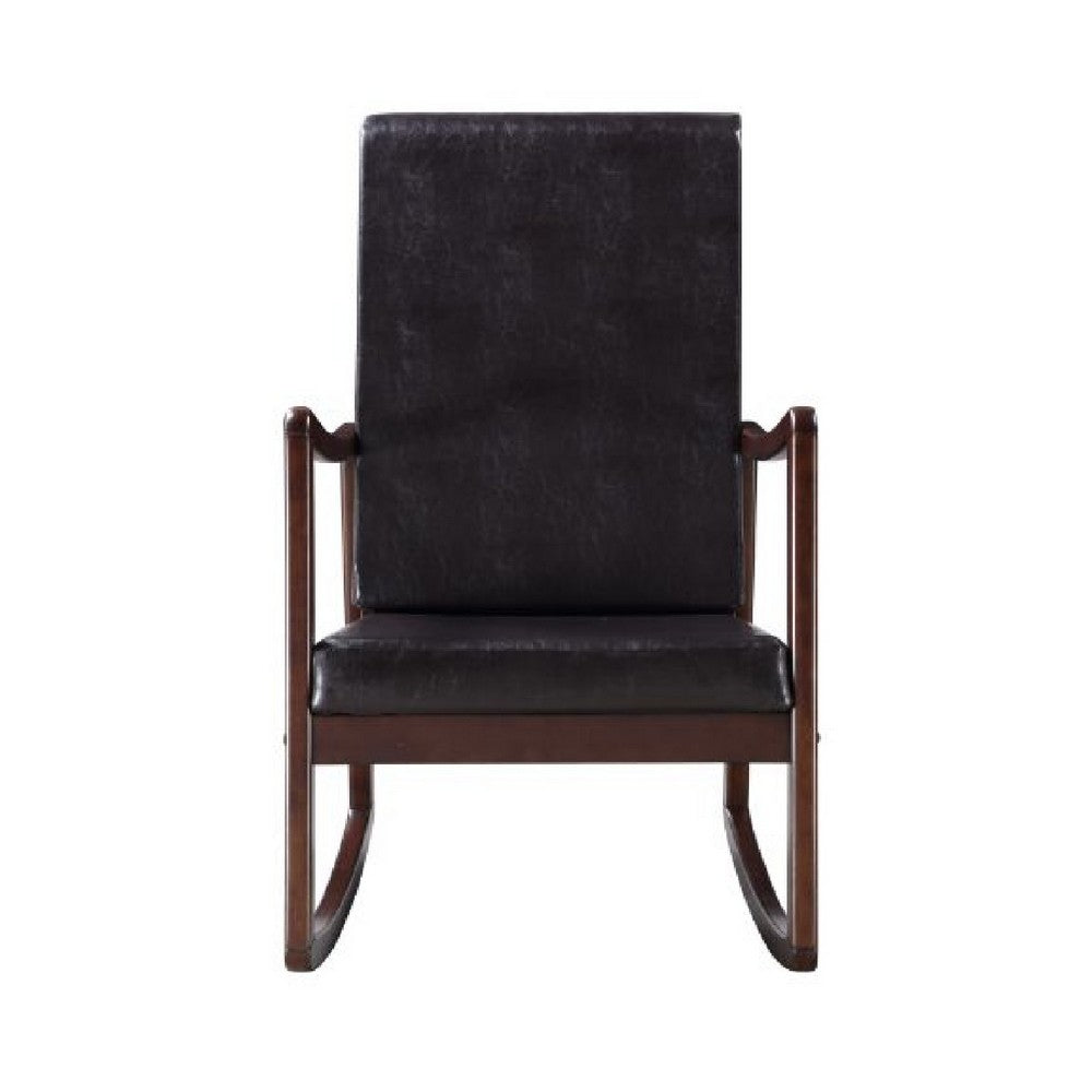 Rocking Chair with Leatherette Seating and Wooden Frame, Black - BM269201