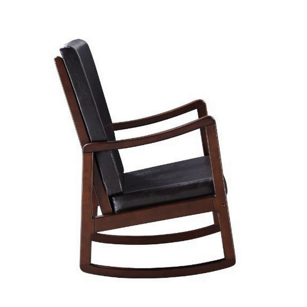 Rocking Chair with Leatherette Seating and Wooden Frame, Black - BM269201