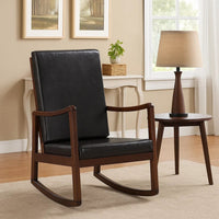 Rocking Chair with Leatherette Seating and Wooden Frame, Black - BM269201