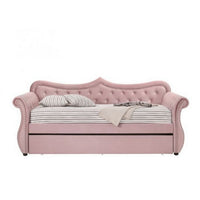 Daybed with Button Tufted Back and Rolled Arms, Pink - BM269215