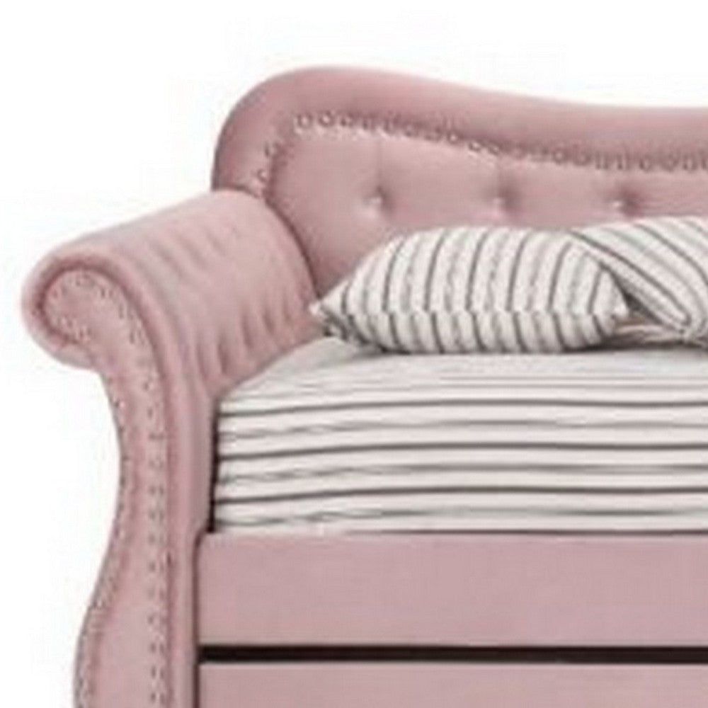 Daybed with Button Tufted Back and Rolled Arms, Pink - BM269215