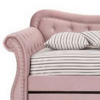 Daybed with Button Tufted Back and Rolled Arms, Pink - BM269215