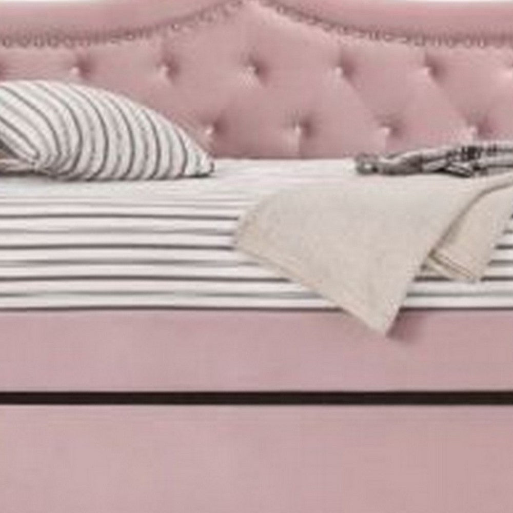 Daybed with Button Tufted Back and Rolled Arms, Pink - BM269215