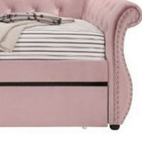 Daybed with Button Tufted Back and Rolled Arms, Pink - BM269215