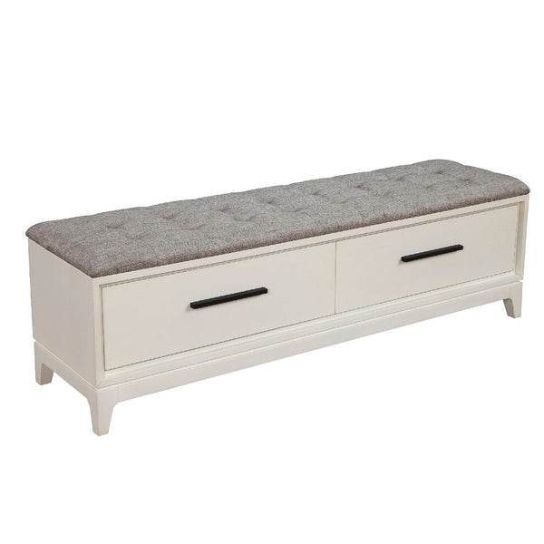 Bench with Fabric Padded Seat and 2 Drawers, Off White - BM269334