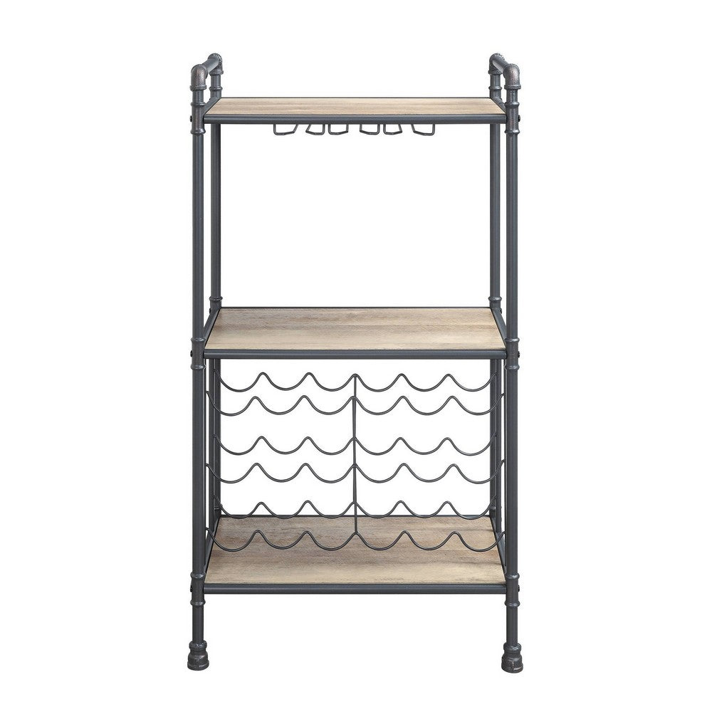 Wine Bottle Rack with 2 Tier Shelves and Metal Frame, Gray - BM269552