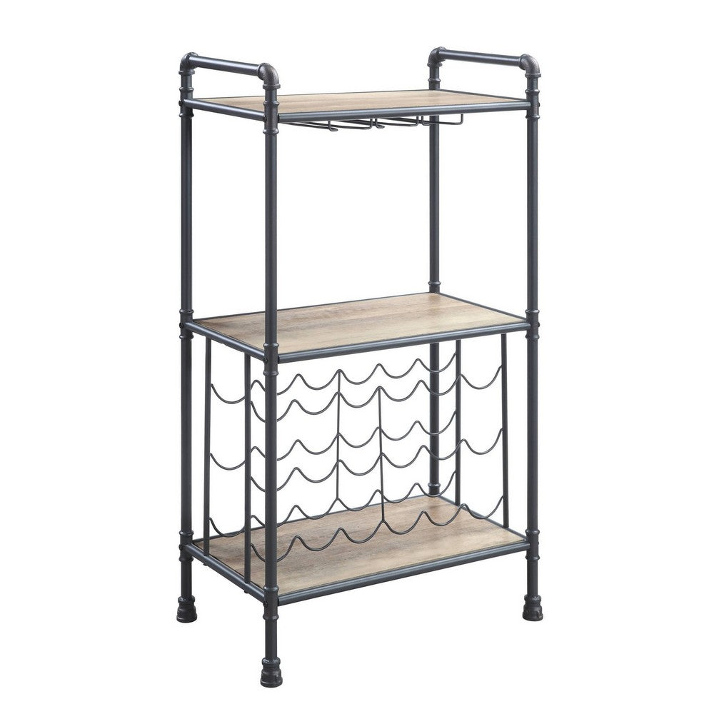Wine Bottle Rack with 2 Tier Shelves and Metal Frame, Gray - BM269552