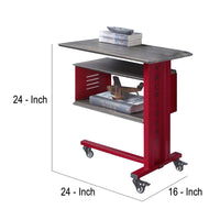 Accent Table with Metal Cargo Style and 3 Caster Wheels, Red - BM269579