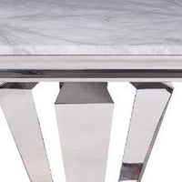 End Table with Faux Marble Top and Metal Base, White and Silver - BM269588