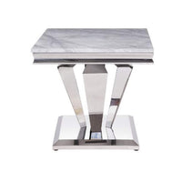 End Table with Faux Marble Top and Metal Base, White and Silver - BM269588