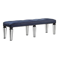 Bench with Button Tufting and Mirror Tapered Legs, Blue - BM269606