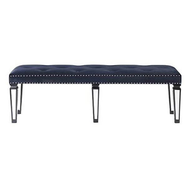 Bench with Button Tufting and Mirror Tapered Legs, Blue - BM269606