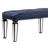 Bench with Button Tufting and Mirror Tapered Legs, Blue - BM269606