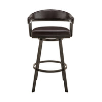 Swivel Barstool with Open Metal Frame and Slatted Arms, Brown - BM270140