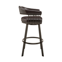 Swivel Barstool with Open Metal Frame and Slatted Arms, Brown - BM270140