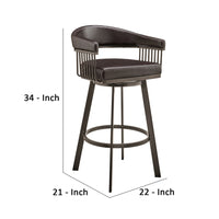 Swivel Barstool with Open Metal Frame and Slatted Arms, Brown - BM270140