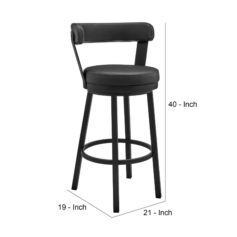 Swivel Barstool with Curved Open Back and Metal Legs, Gray and Black - BM271139