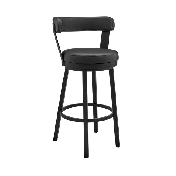 Swivel Barstool with Curved Open Back and Metal Legs, Gray and Black - BM271139