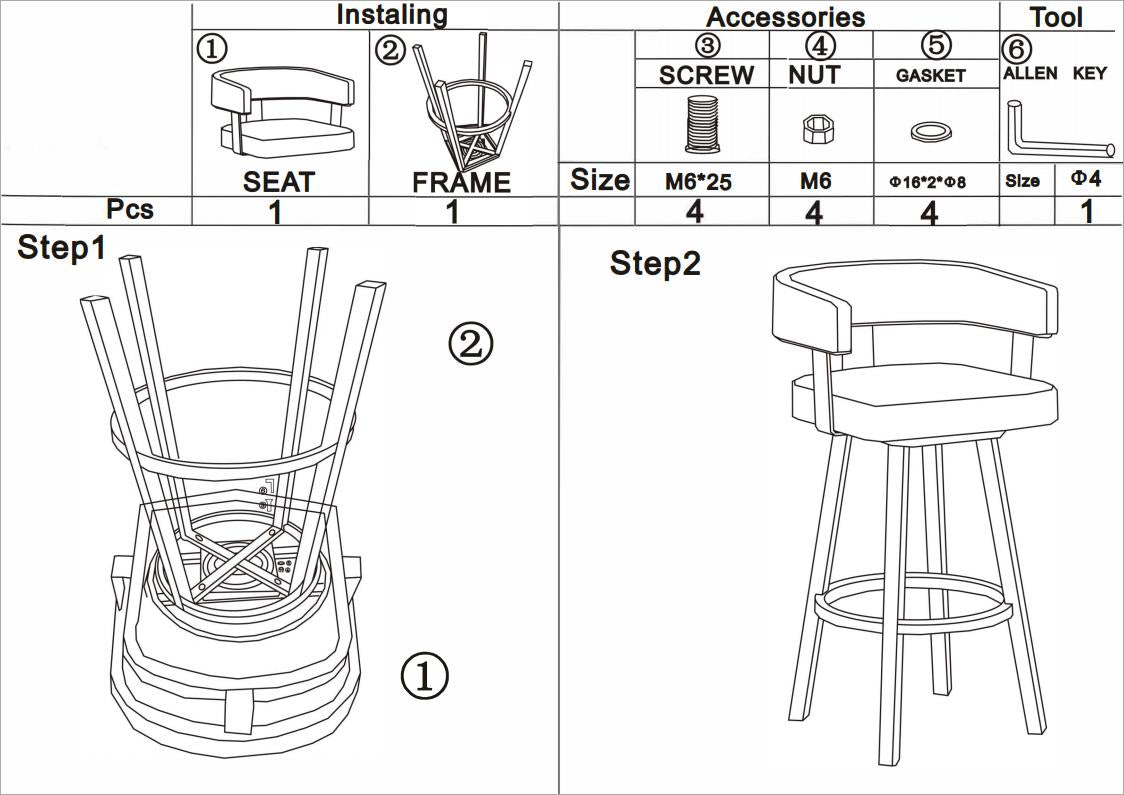 Swivel Barstool with Curved Open Back and Metal Legs, Silver and White - BM271151