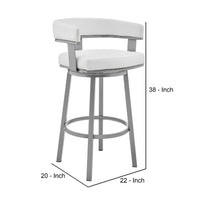 Swivel Barstool with Curved Open Back and Metal Legs, Silver and White - BM271151