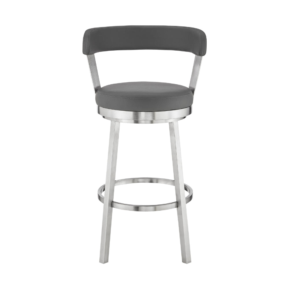 Swivel Barstool with Curved Open Back and Metal Legs, Gray and Silver - BM271159