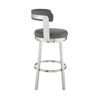 Swivel Barstool with Curved Open Back and Metal Legs, Gray and Silver - BM271159