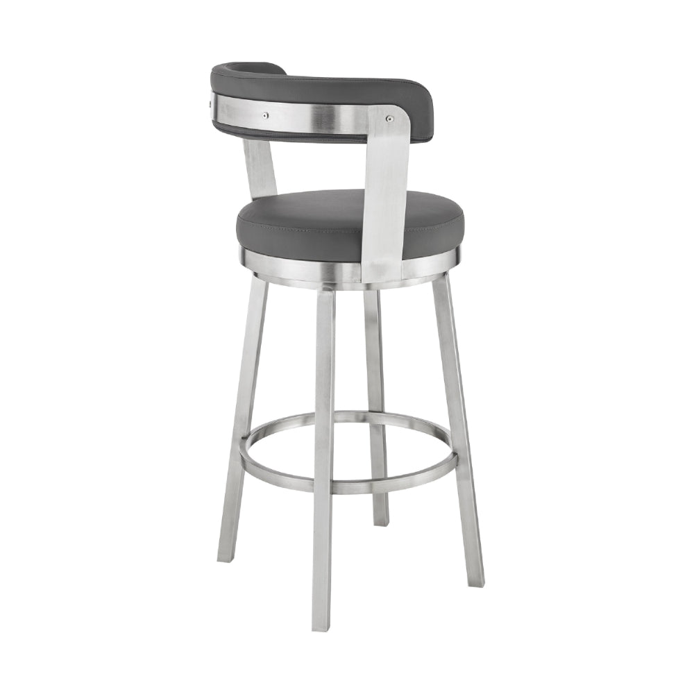 Swivel Barstool with Curved Open Back and Metal Legs, Gray and Silver - BM271159