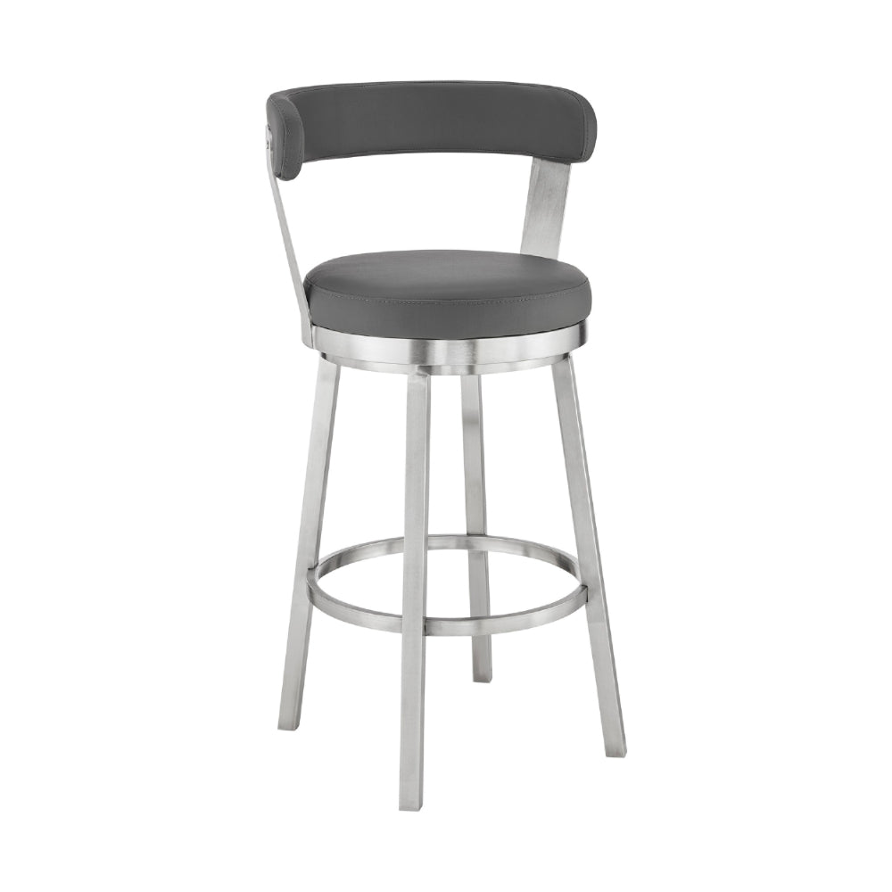 Swivel Barstool with Curved Open Back and Metal Legs, Gray and Silver - BM271159