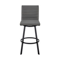 Swivel Counter Barstool with Horizontal Channel Stitching, Black and Gray - BM271162