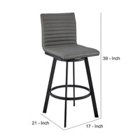 Swivel Counter Barstool with Horizontal Channel Stitching, Black and Gray - BM271162