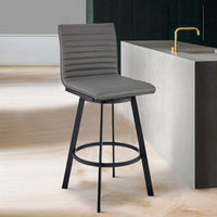 Swivel Counter Barstool with Horizontal Channel Stitching, Black and Gray - BM271162