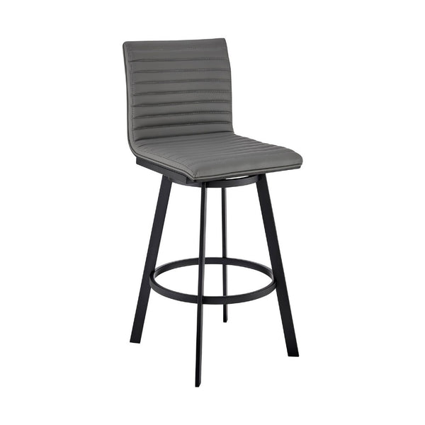 Swivel Counter Barstool with Horizontal Channel Stitching, Black and Gray - BM271162