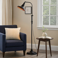 47 Inch Adjustable Metal Floor Lamp and Tapered Shade, Black - BM271949
