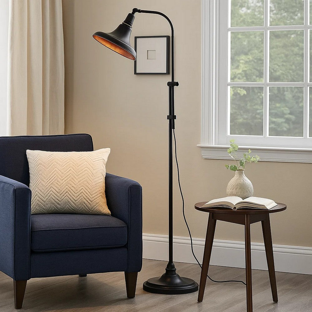 47 Inch Adjustable Metal Floor Lamp and Tapered Shade, Black - BM271949