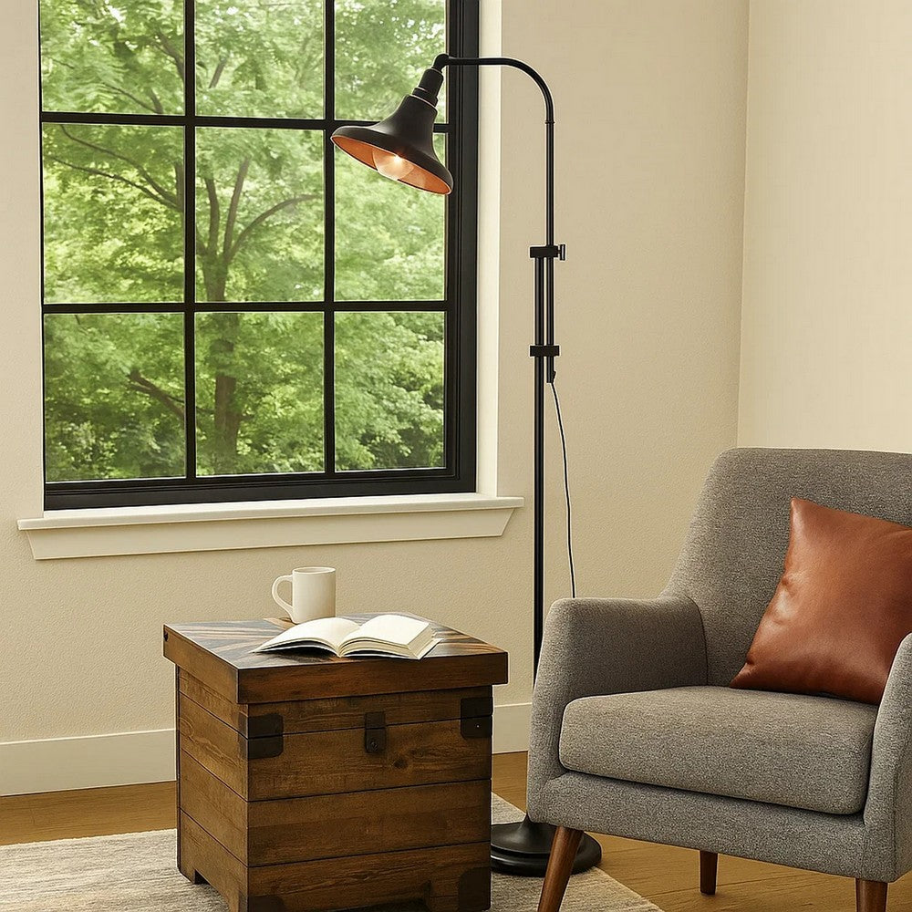 47 Inch Adjustable Metal Floor Lamp and Tapered Shade, Black - BM271949