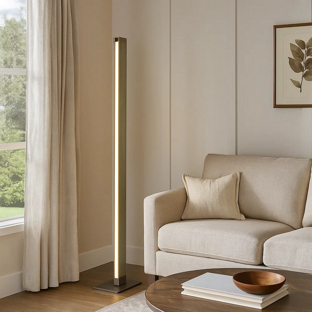 61 Inch Wood Floor Lamp Dimming LED Column, Brown - BM271958