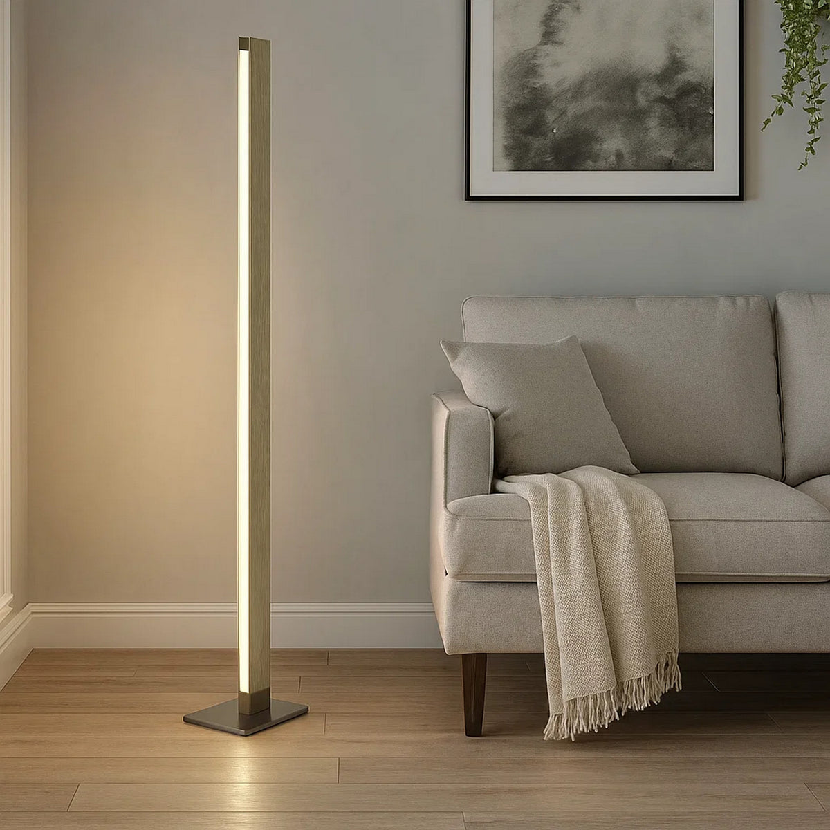 61 Inch Wood Floor Lamp Dimming LED Column, Brown - BM271958