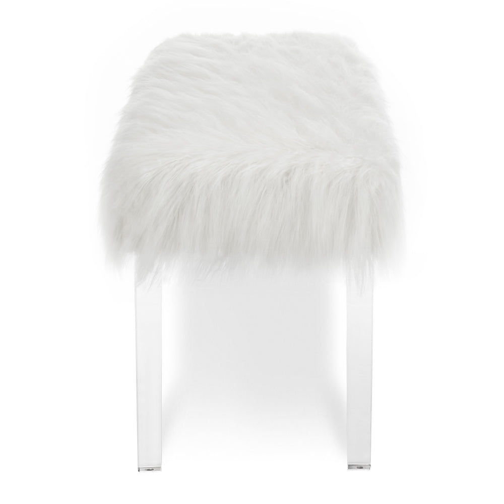 49 Inch Faux Fur Bench with Acrylic Clear Legs, White - BM272063