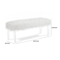 49 Inch Faux Fur Bench with Acrylic Clear Legs, White - BM272063