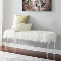 49 Inch Faux Fur Bench with Acrylic Clear Legs, White - BM272063