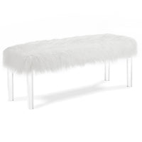 49 Inch Faux Fur Bench with Acrylic Clear Legs, White - BM272063